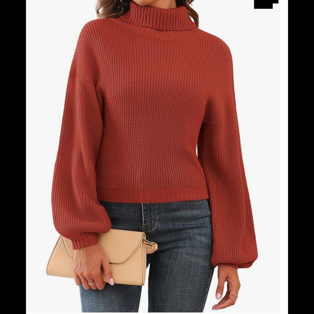 Zaful Woman's Cropped Turtleneck Knit Sweater Tan Brown Medium Pullover Casual
